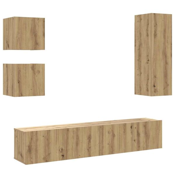 vidaXL 5-tlg. TV-Schrank-Set Wandmontage Artisan-Eiche Holzwerkstoff