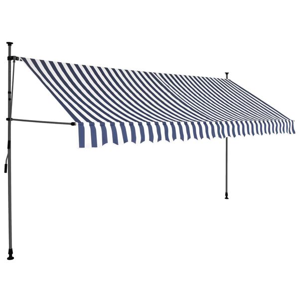 vidaXL Einziehbare Markise Handbetrieben mit LED 350 cm Blau und Wei&szlig;