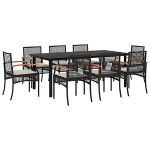 vidaXL 9-tlg. Garten-Essgruppe mit Kissen Schwarz Poly Rattan