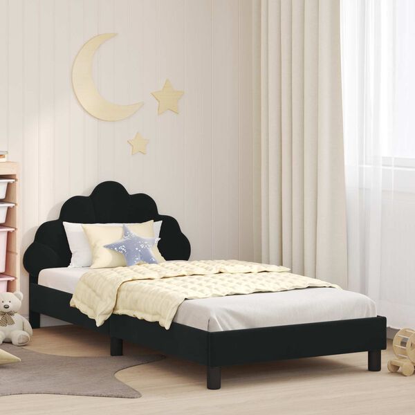 vidaXL Kinderbettgestell mit Kopfteil Schwarz 90 x 200 cm Samt