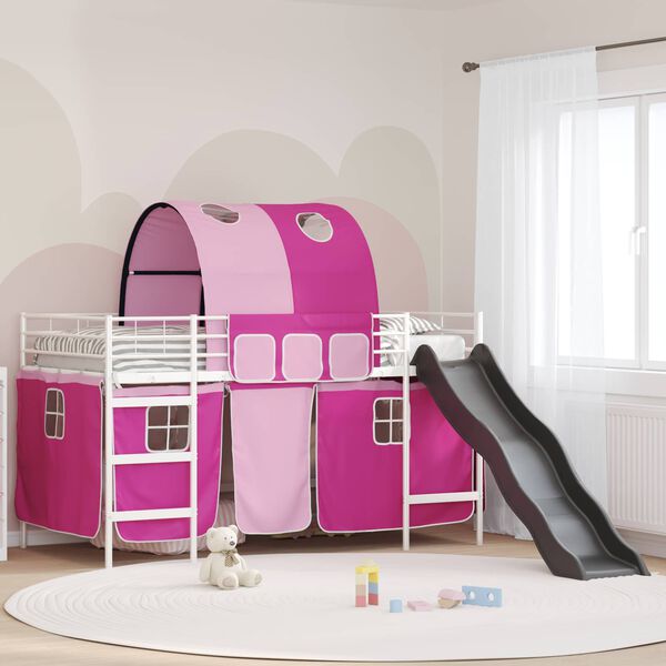 vidaXL Kinder-Etagenbett Wei&szlig; und Rosa 100 x 200 cm Metall