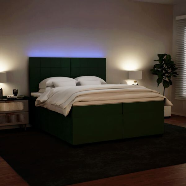 vidaXL Boxspringbett mit Matratze Dunkelgr&uuml;n 200x200 cm Samt