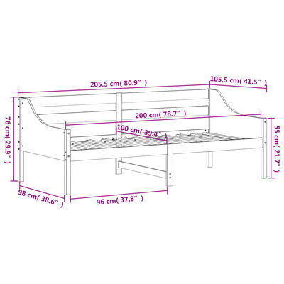 vidaXL Tagesbett Wachsbraun 100x200 cm Massivholz Kiefer