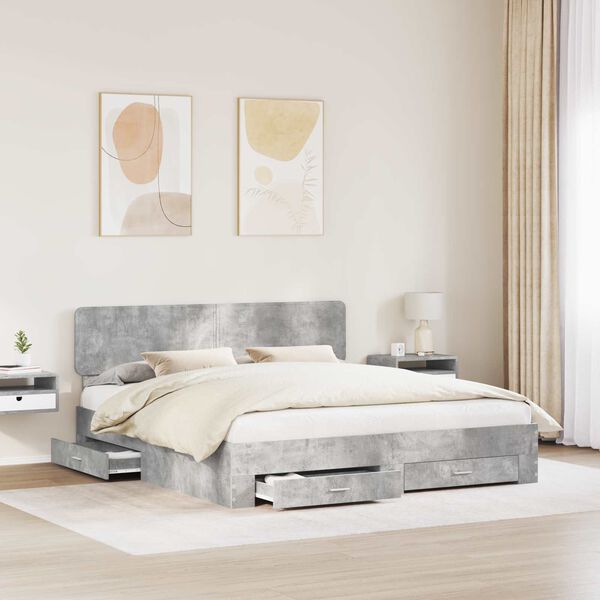 vidaXL Bettrahmen mit Kopfteil Beton Grau 180 x 200 cm Holzwerkstoff