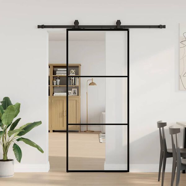 vidaXL Schiebet&uuml;r mit Beschlag Schwarz 90x205 cm ESG-Glas