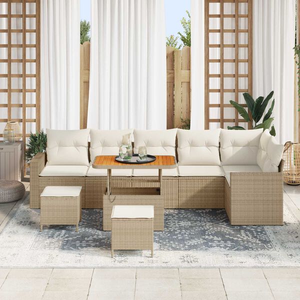 vidaXL Gartensofa-set 9 pcs Beige Poly-Rattan