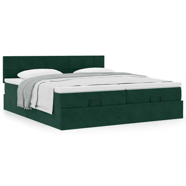 vidaXL Ottoman-Bett mit Matratzen Dunkelgr&uuml;n 160x200 cm Samt