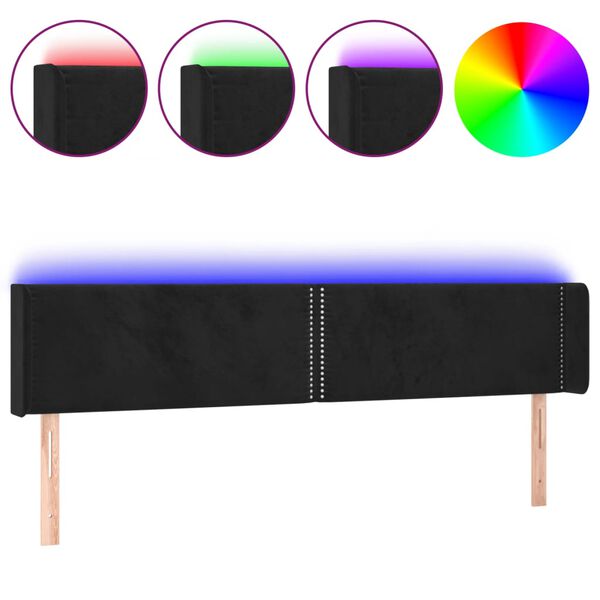 vidaXL LED Kopfteil Schwarz 203x16x78/88 cm Samt