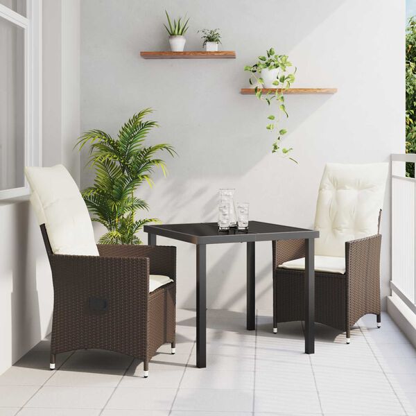 vidaXL Garten Essgruppe mit Kissen 3 pcs Braun Poly-Rattan