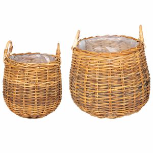 vidaXL Blumentopf K&ouml;rbchen GENDT 2 stk. Naturbraun Kubu Rattan