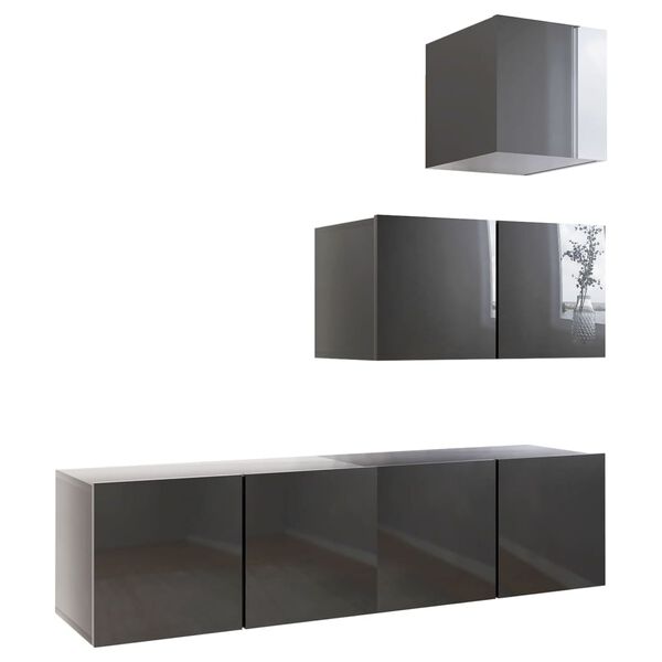 vidaXL 4-tlg. TV-Schrank-Set Hochglanz-Grau Holzwerkstoff