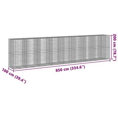 vidaXL Gabione mit Deckel 850x100x200 cm Verzinktes Eisen