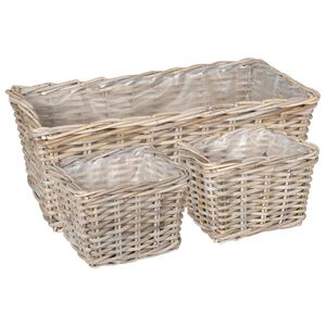 vidaXL Blumentopfkorb mit Speicher 3 Stk. Nat&uuml;rliches Grau Kubu Rattan