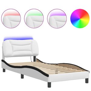 vidaXL Bettgestell mit LED ohne Matratze "Hvar" Wei&szlig; und Schwarz 90x200 cm