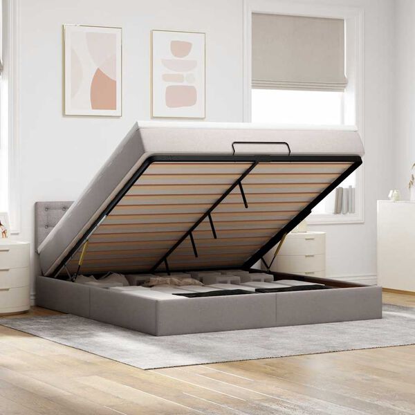 vidaXL Ottomane Bett mit Matratze & LEDs Taupe 180x200 cm Stoff