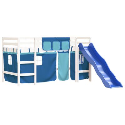 vidaXL Kinderhochbett mit Vorhängen Blau 80x200 cm Massivholz Kiefer