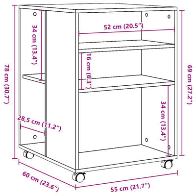 vidaXL Beistelltisch mit Rollen Sonoma-Eiche 55x60x78 cm Holzwerkstoff