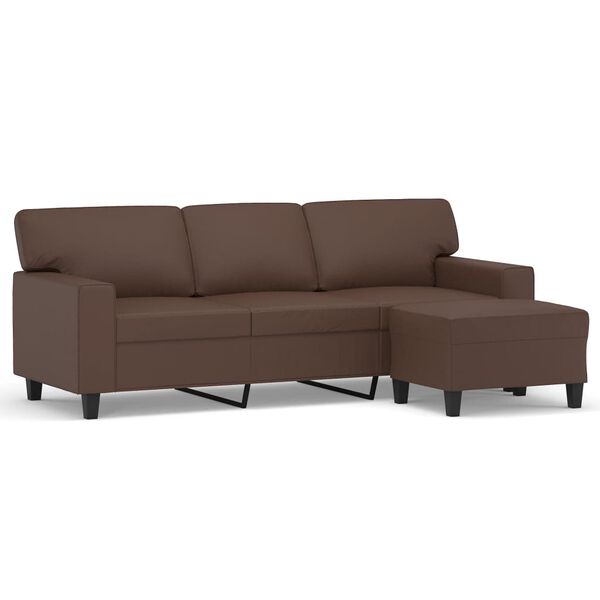 vidaXL 3-Sitzer-Sofa mit Hocker Braun 180 cm Kunstleder