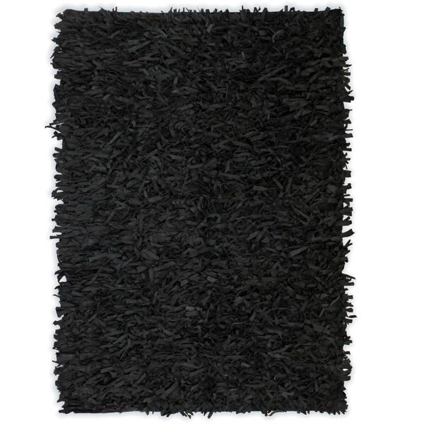 vidaXL Shaggy-Teppich Echtleder 120 x 170 cm Schwarz