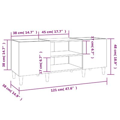 vidaXL Plattenschrank Sonoma-Eiche 121x38x48 cm Holzwerkstoff