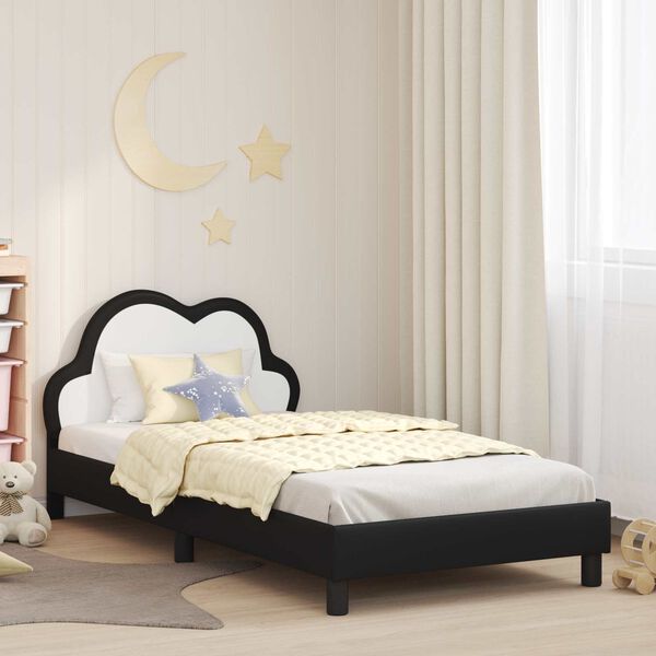 vidaXL Kinderbettgestell mit Kopfteil Schwarz 90 x 190 cm PU