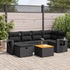 vidaXL 7-tlg. Garten-Sofagarnitur mit Kissen Schwarz Poly Rattan