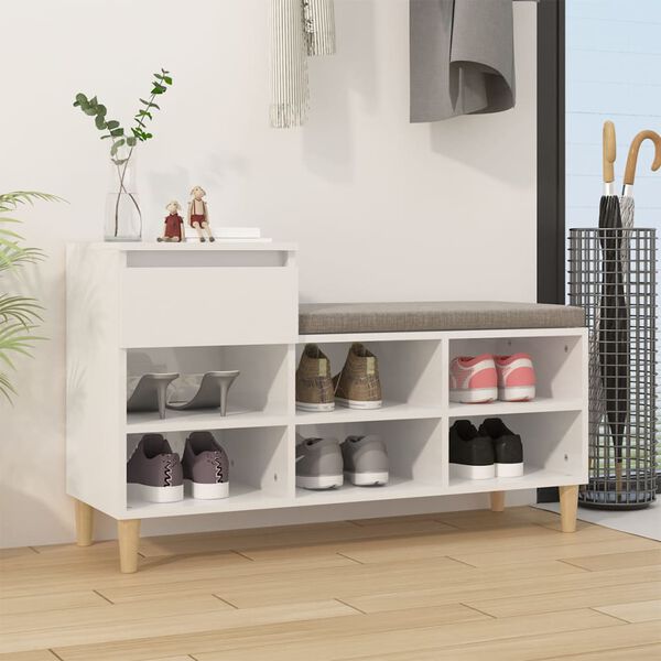 vidaXL Schuhregal Hochglanz-Wei&szlig; 102x36x60 cm Holzwerkstoff