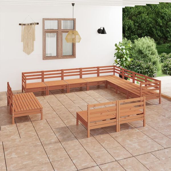 vidaXL 12-tlg. Garten-Lounge-Set Massivholz Kiefer Honigbraun