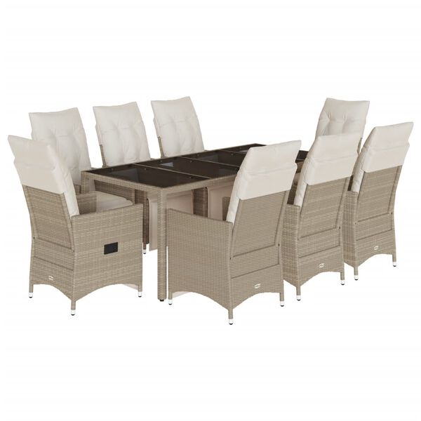vidaXL 9-tlg. Garten-Bistro-Set mit Kissen Beige Poly Rattan