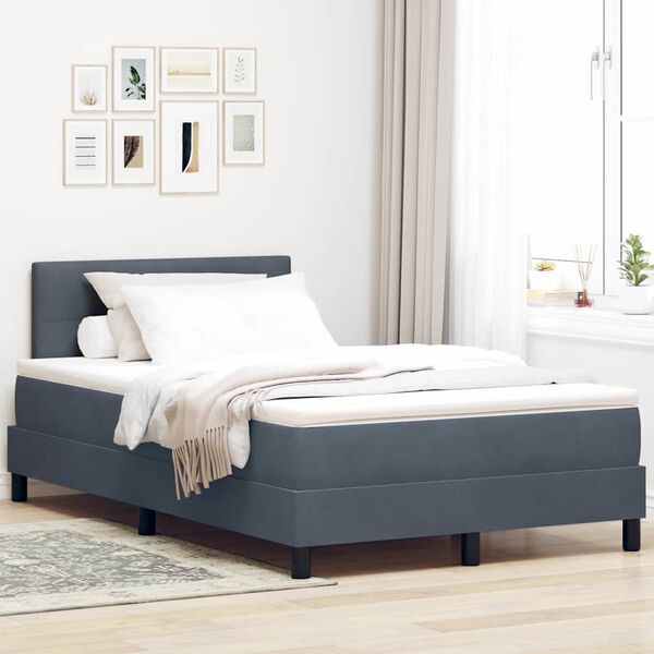 vidaXL LED Boxspringbett mit Matratze Dunkelgrau 120 x 190 cm Samt