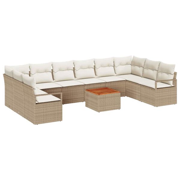 vidaXL Gartensofa-set mit Speicher 11 pcs Beige und Creme Poly-Rattan