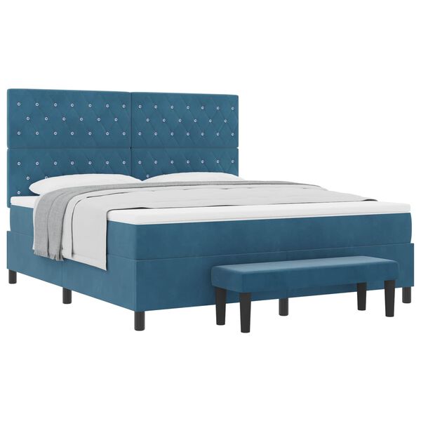 vidaXL Boxspringbett mit Matratze Dunkelblau 180 x 200 cm Samt