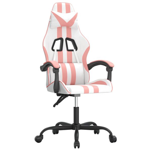 vidaXL Gaming-Stuhl Drehbar Wei&szlig; und Rosa Kunstleder