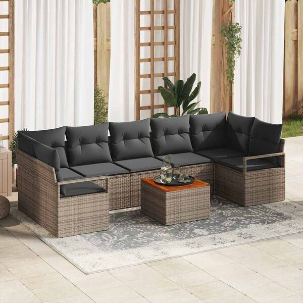 vidaXL Gartensofa-set mit Kissen 8 pcs Grau Poly-Rattan