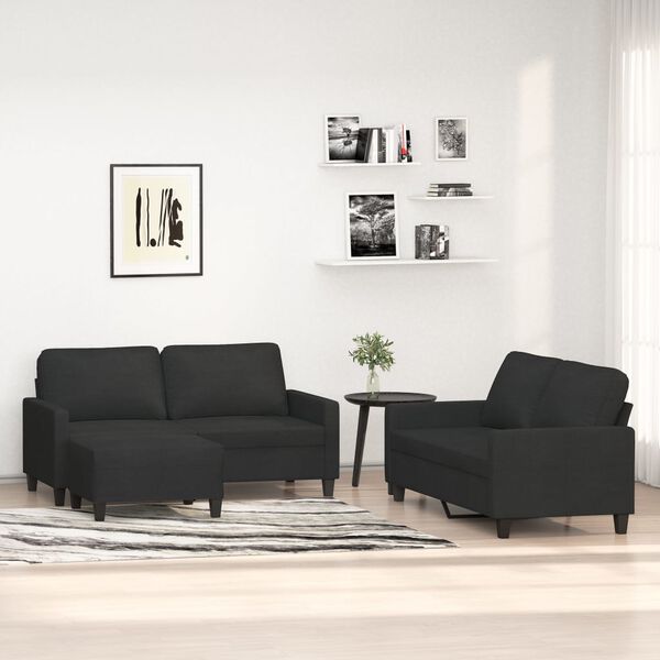 vidaXL 3-tlg. Sofagarnitur mit Kissen Schwarz Stoff