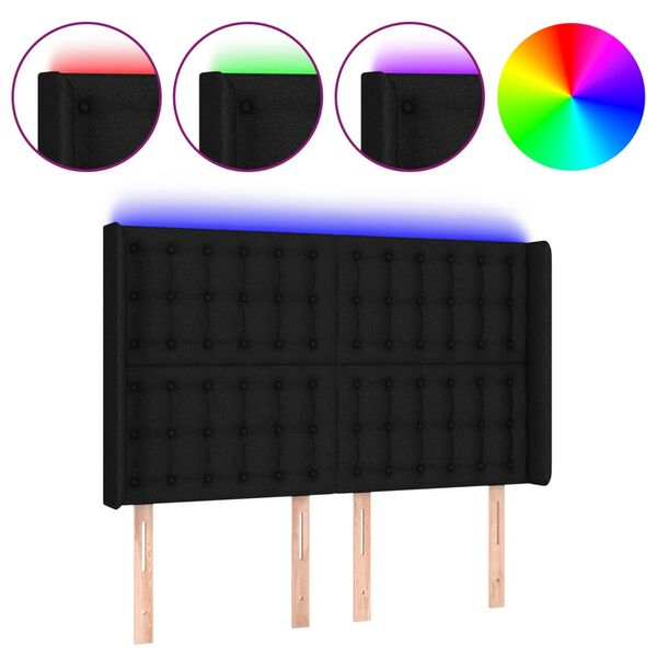 vidaXL LED Kopfteil Schwarz 147x16x118/128 cm Stoff