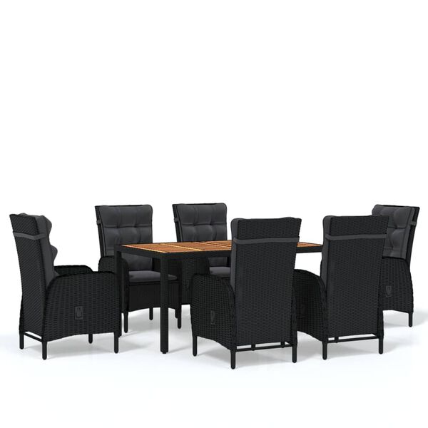 vidaXL 7-tlg. Garten-Essgruppe Poly Rattan Schwarz
