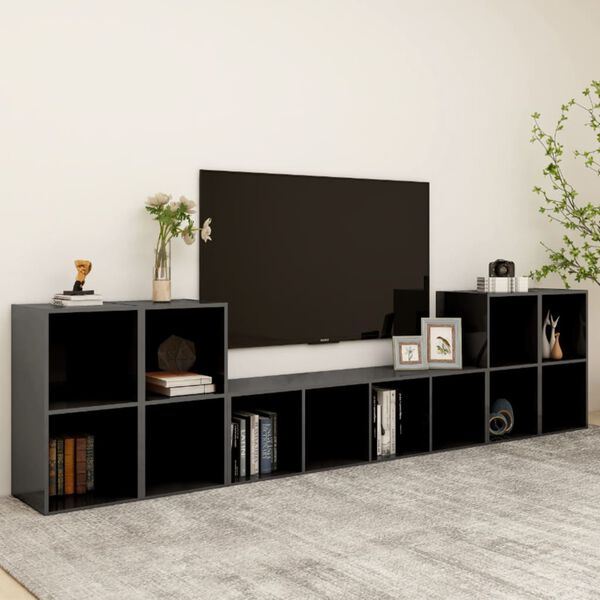 vidaXL 5-tlg. TV-Schrank-Set Hochglanz-Grau Holzwerkstoff