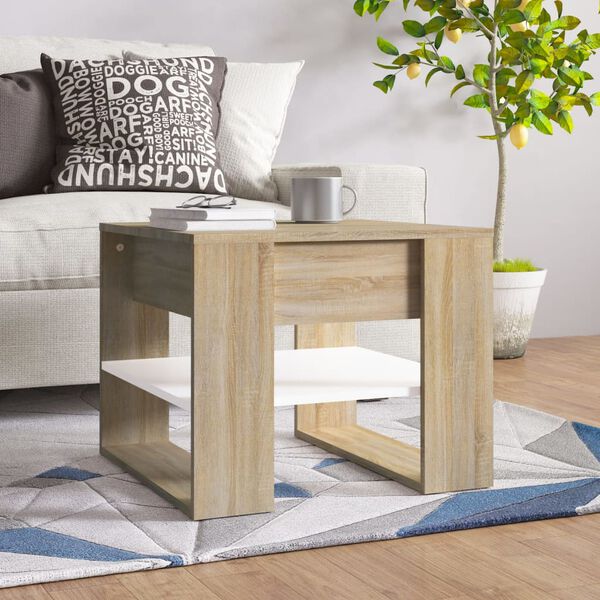 vidaXL Couchtisch Wei&szlig; Sonoma-Eiche 55,5x55x45 cm Holzwerkstoff