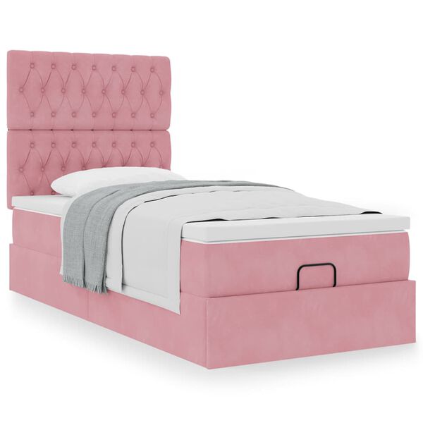 vidaXL Ottoman-Bett mit Matratzen Rosa 100x200 cm Samt