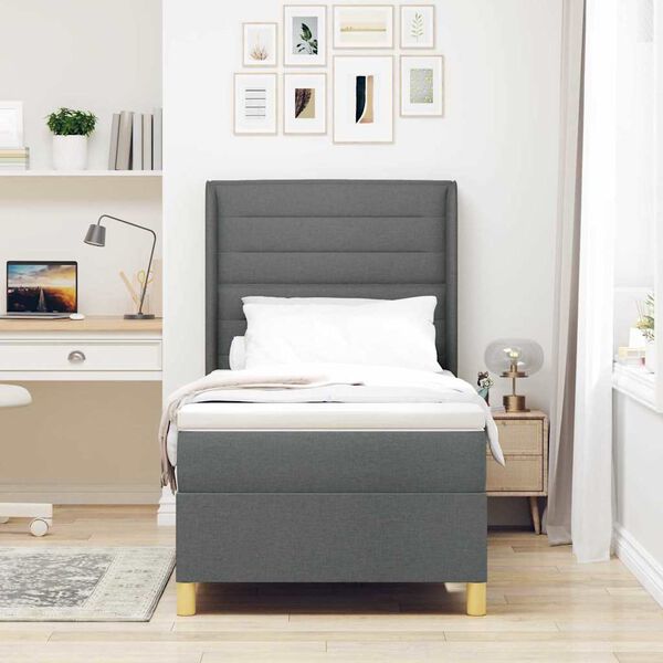vidaXL Boxspringbett mit Matratze mit Kopfteil Grau 100 x 200 cm Stoff