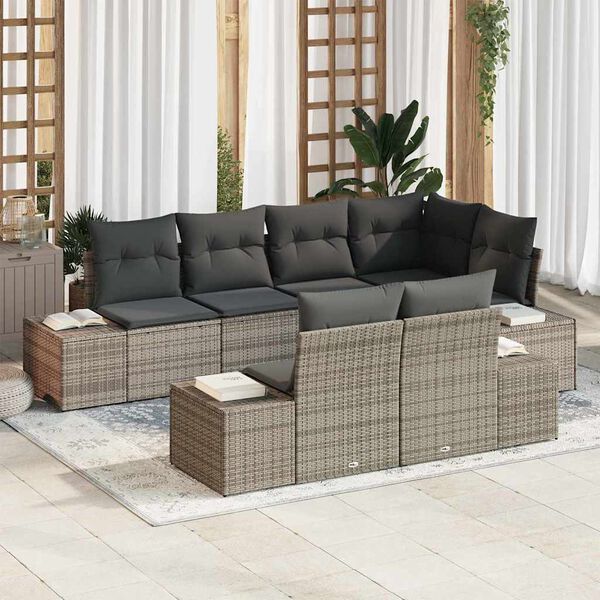 vidaXL Gartensofa-set mit Kissen 7 pcs Grau Poly-Rattan