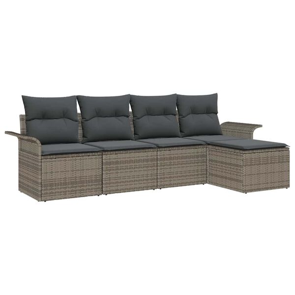 vidaXL Outdoor-Sofa mit Kissen 5 pcs Grau Poly-Rattan