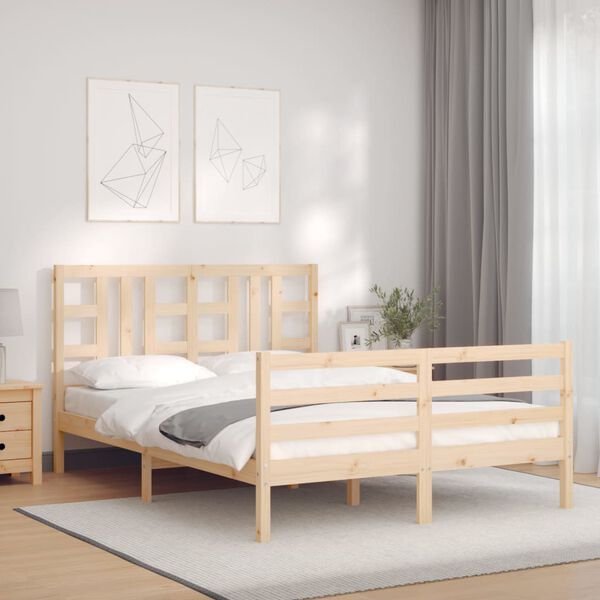 vidaXL Massivholzbett mit Kopfteil 160x200 cm