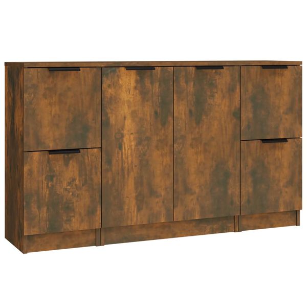 vidaXL Sideboards 3 Stk. R&auml;uchereiche Holzwerkstoff