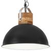 vidaXL H&auml;ngelampe Industriestil Schwarz Rund 32cm E27 Mango Massivholz