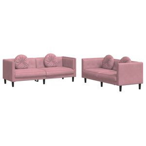vidaXL 2-tlg. Sofagarnitur mit Kissen Rosa Samt