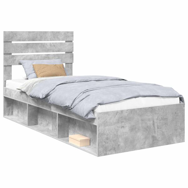 vidaXL Bettrahmen Beton Grau 75 x 190 cm Massives Kiefernholz