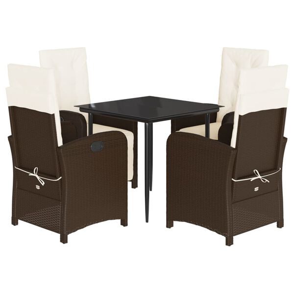 vidaXL 5-tlg. Garten-Essgruppe mit Kissen Braun Poly Rattan