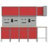 vidaXL Arbeitsschrankset mit Schubladen mit Regal 12 pcs Rot und Grau